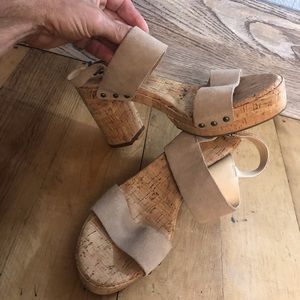 Women’s Jessica Simpson Platform Heel Sandals Leather Upper Open Toe SZ 10 Cork